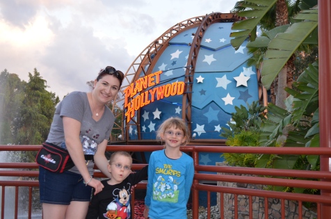 Melissa, Aiden and Abby in Downtown Disney