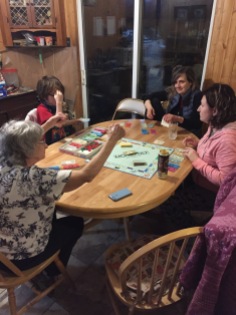 Auntie Joyce, Aiden, Jill & Melissa in a heated game of Monopoly