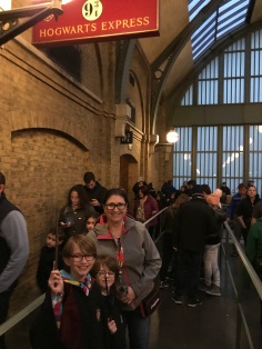 Melissa and the kids waiting for The Hogwarts Express
