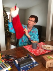 Grandma checking out her stocking